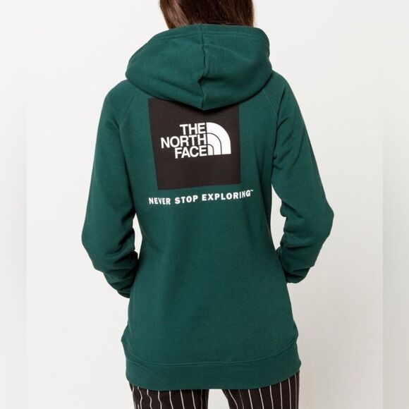 The North Face Sz M Womens Red Box Pine Never Stop Exploring Green Fleece Hoodie - Picture 6 of 9